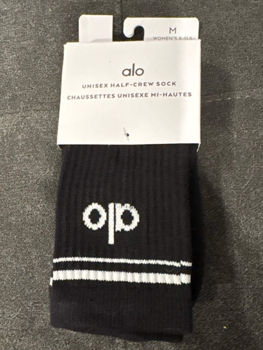 ALO Yoga Black Half-Crew Socks with White Logo